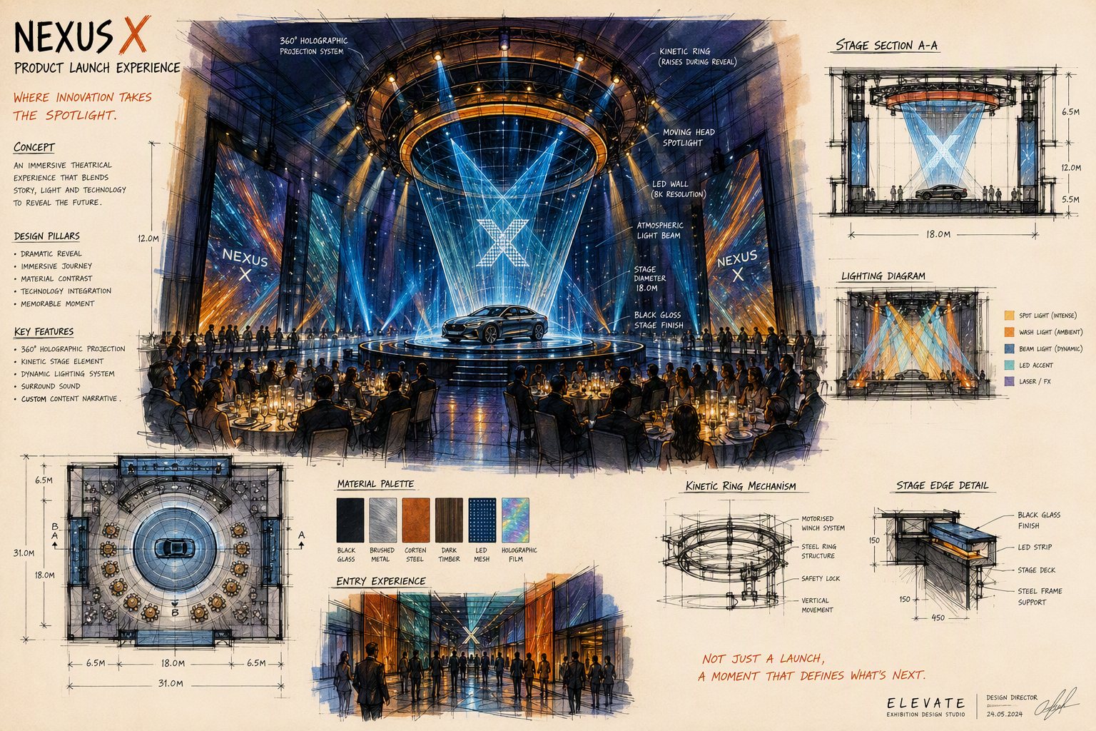 Holographic product reveal moment at the OrbitX launch experience