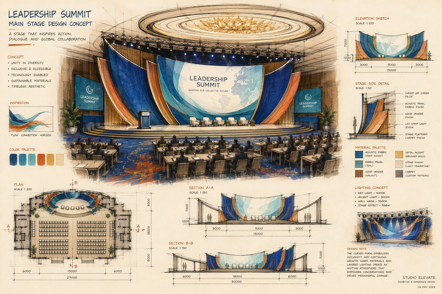 Main stage and immersive LED environment at the Meridian Annual Leadership Summit